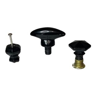 Vintage Black Glass Drawer Cabinet Knobs Pulls Mixed Styles‎ Art Deco Lot of 3